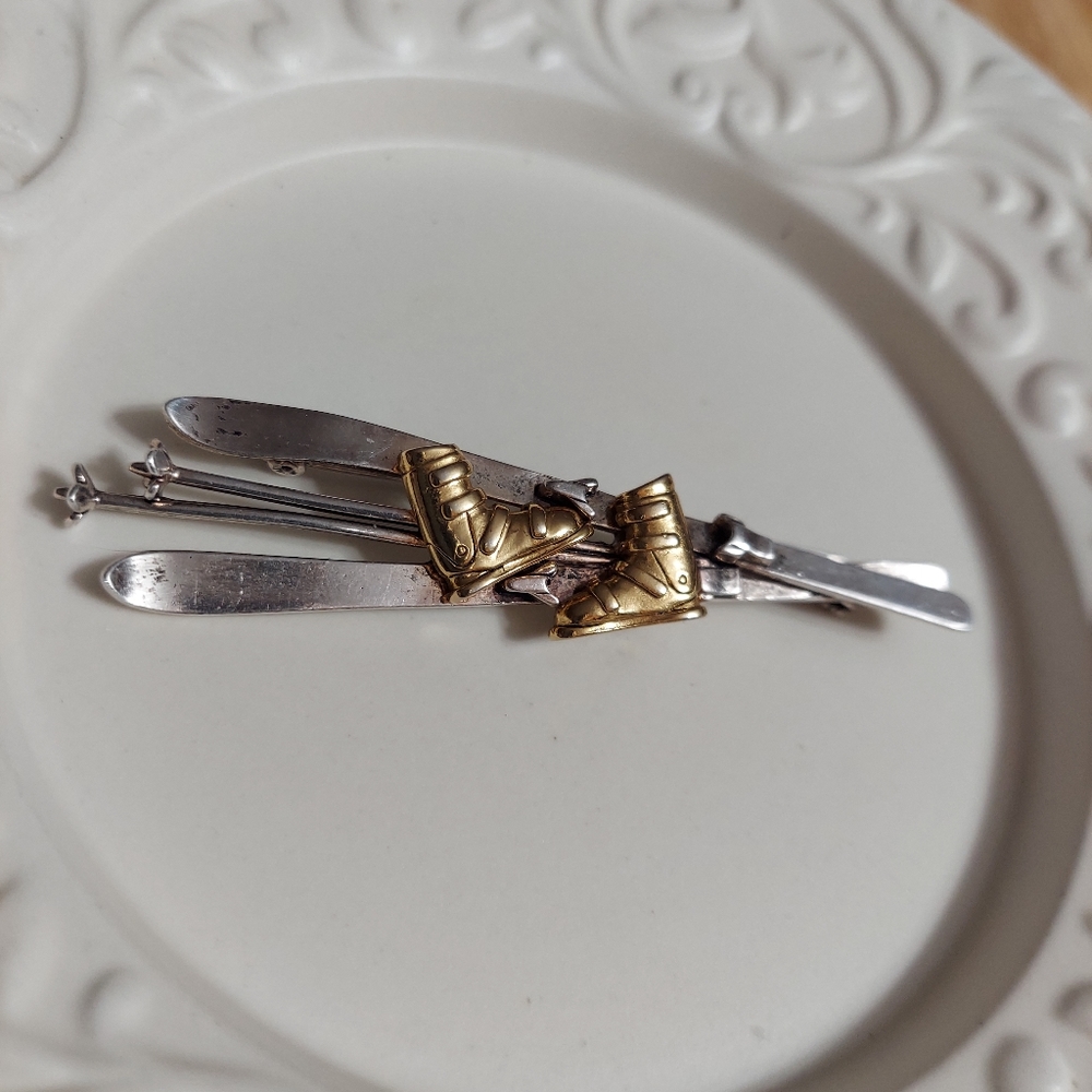 Darlene Brand Vintage Silver/Gold Ski Brooch/Pin